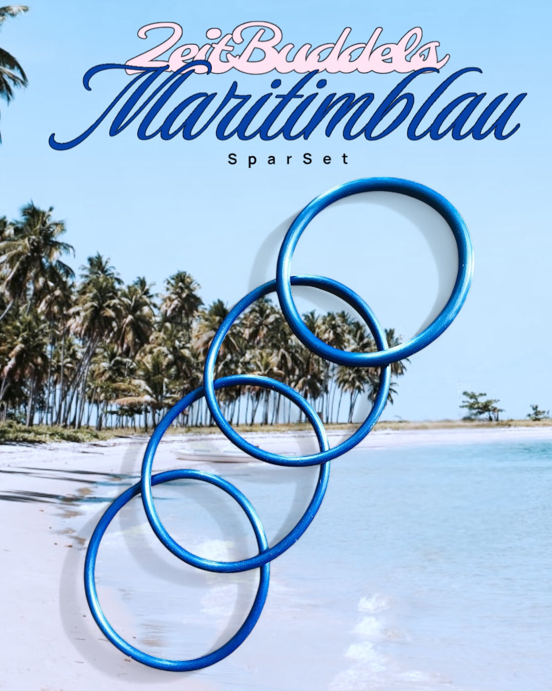 Ringset für alle ZeitBuddels Trinkflaschen, 3 für den Verschluss und ein breiterer für die Flasche. Farbe maritimblau. 9,90€ statt 13€. SparSet.