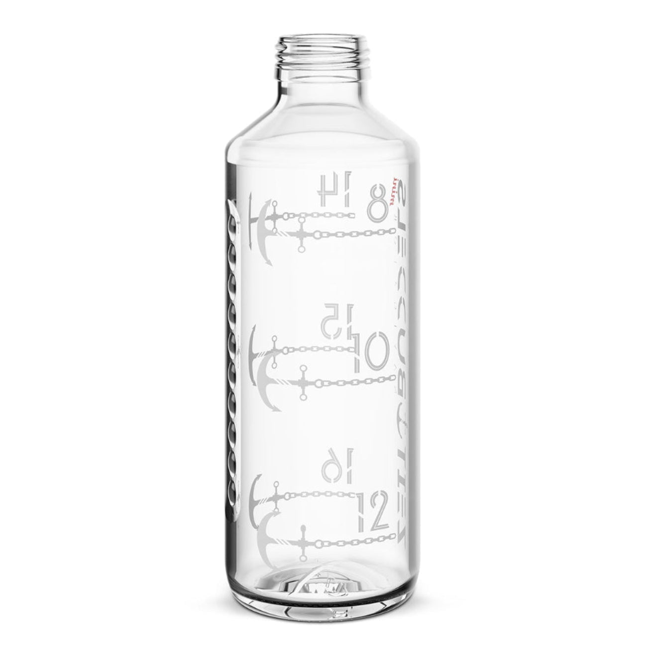 Ersatzflasche ZeitBuddels Navigator Mini 600ml, ohne Zubehör wie Ringe oder Deckel. 2 Zeitskalen mit Uhrzeiten für den Tag.