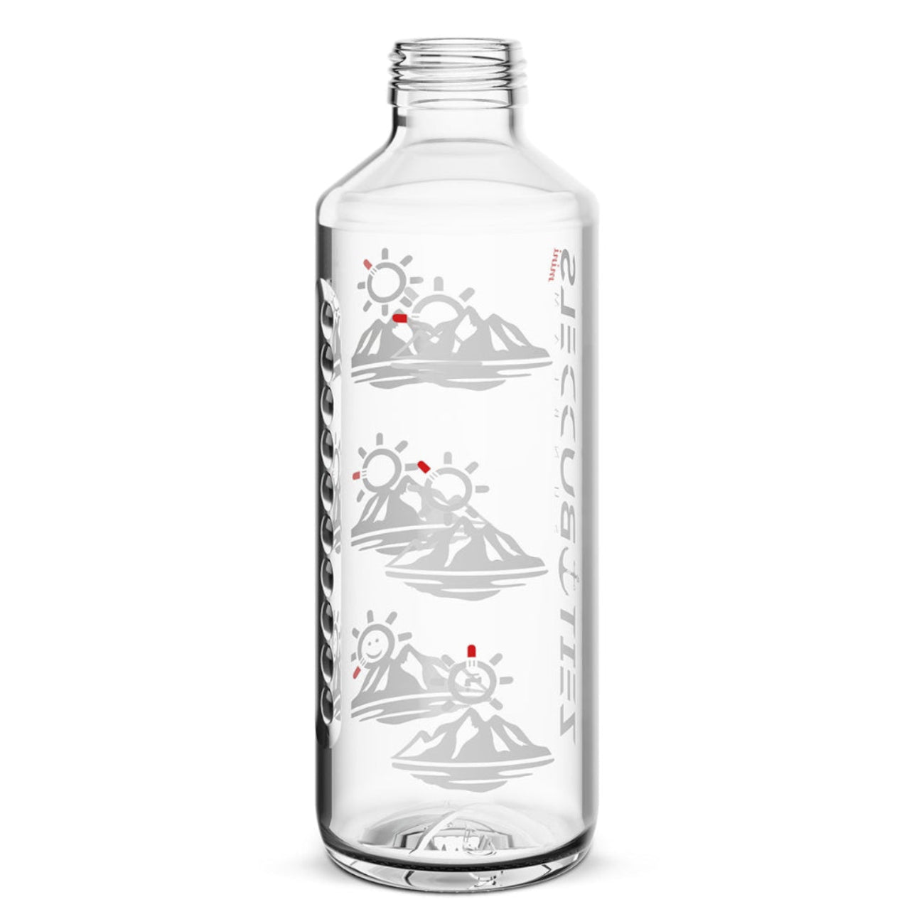 Ersatzflasche Sunbeam 600ml ohne Zubehör, wie Deckel und Ringe. Klein und kompakt, passt sie in jede Handtasche. 2 Zeitskalen mit Uhrzeiten für den Tag.