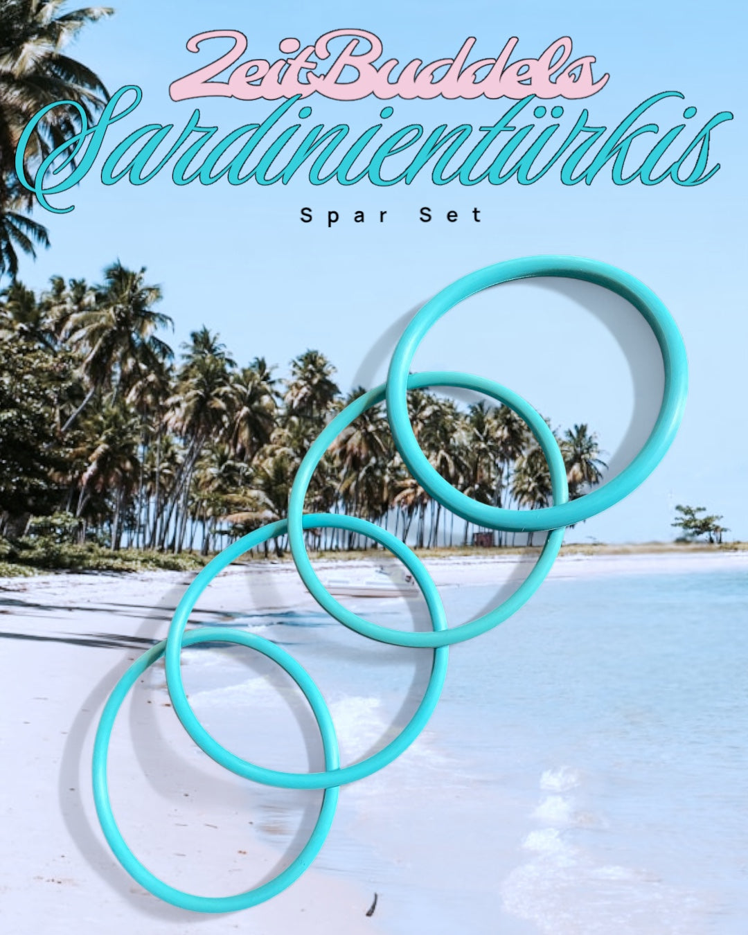 Ringset für alle ZeitBuddels Trinkflaschen, 3 für den Verschluss und ein breiterer für die Flasche. Farbe sardinientürkis. 9,90€ statt 13€. SparSet.